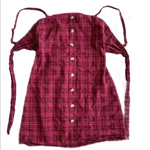 red plaid picnic mini dress with tie on the back